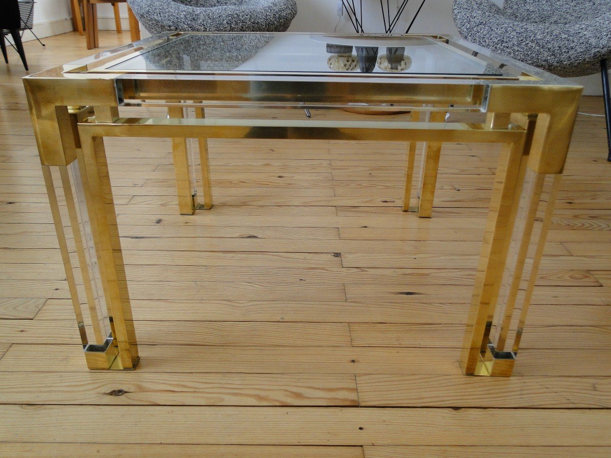  Charles Hollis Jones Table Basse En Plexiglass Verre Et Laiton Usa-photo-3