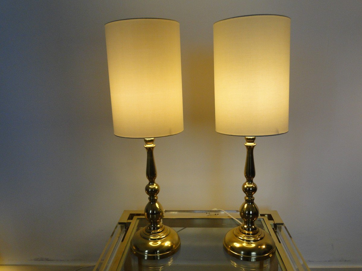 Pair Of Vintage Scandinavian Brass Lamps-photo-1