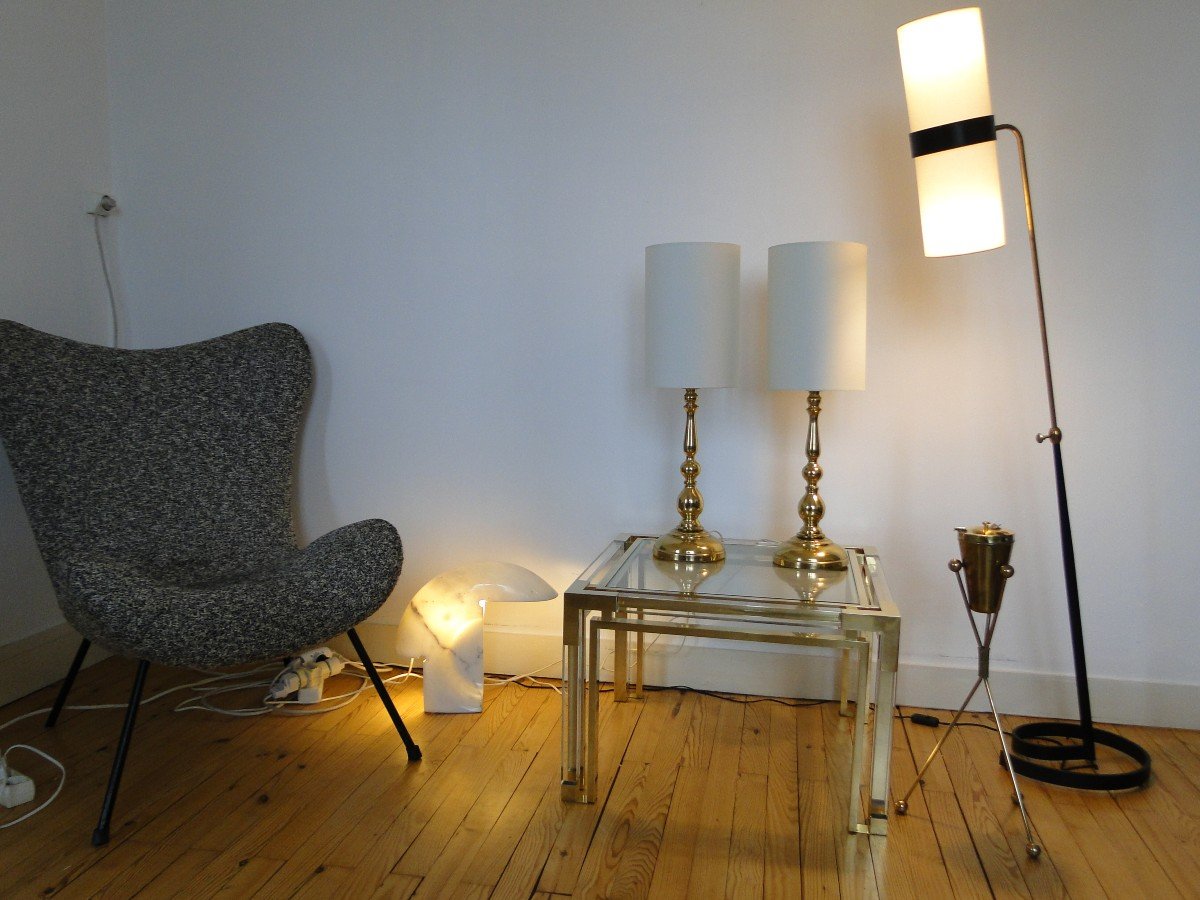 Pair Of Vintage Scandinavian Brass Lamps-photo-2