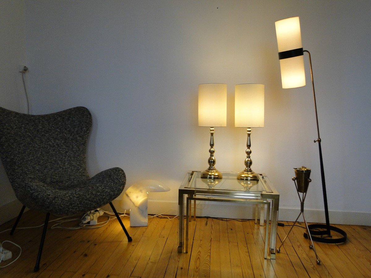 Pair Of Vintage Scandinavian Brass Lamps-photo-3