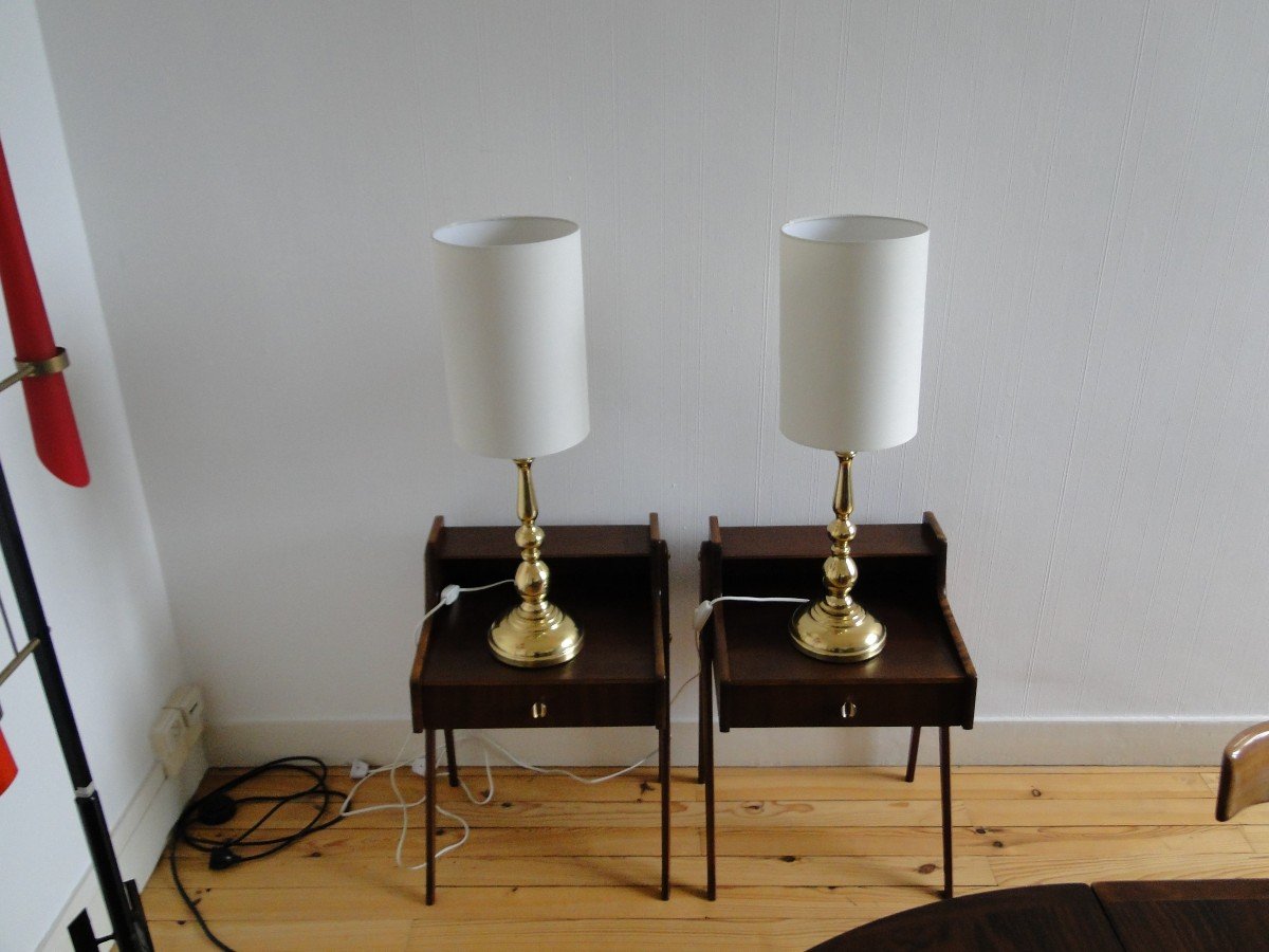 Pair Of Vintage Scandinavian Brass Lamps-photo-4