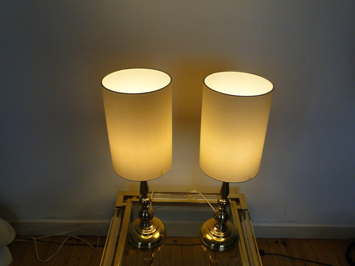 Pair Of Vintage Scandinavian Brass Lamps-photo-7