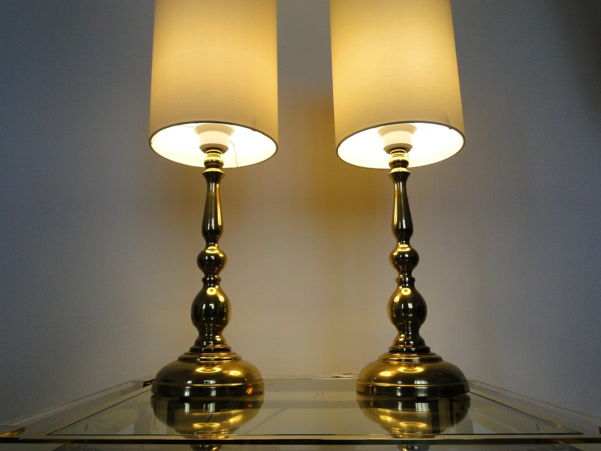 Pair Of Vintage Scandinavian Brass Lamps-photo-8