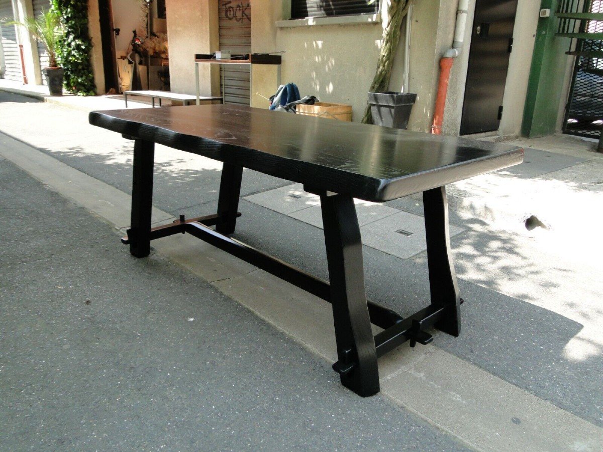 Table Brutaliste Noire Vintage En Orme-photo-1