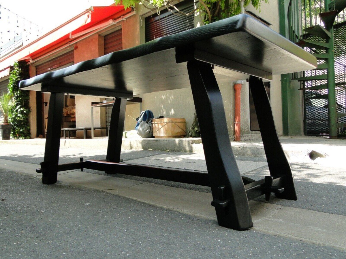 Table Brutaliste Noire Vintage En Orme-photo-4