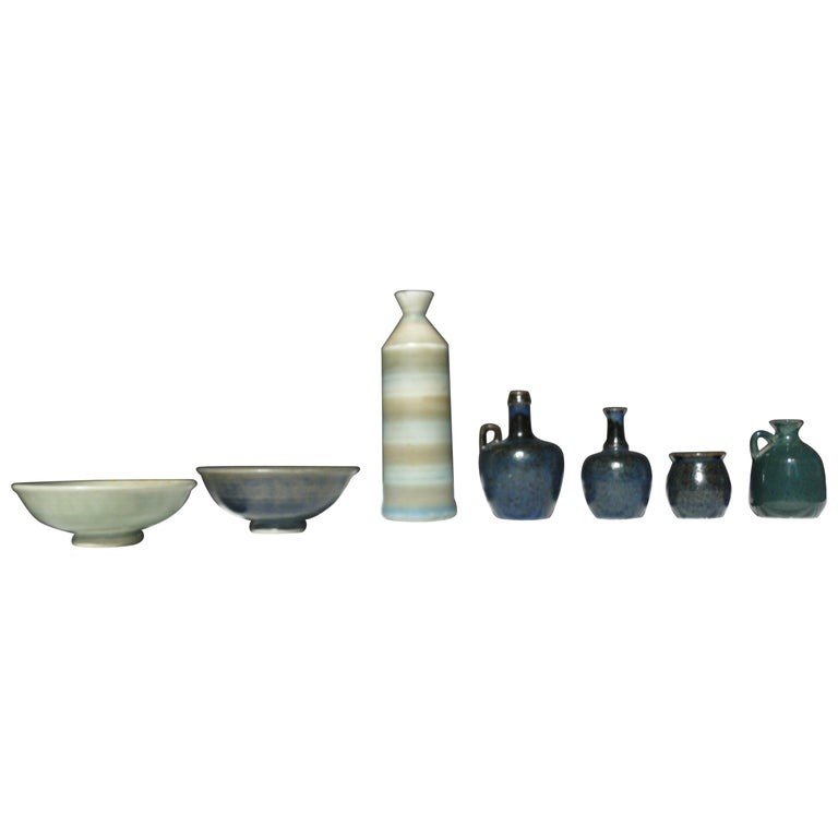Gunnar Nylund, Hardo, Höga, Set Of 7 Miniature Ceramics Sweden.