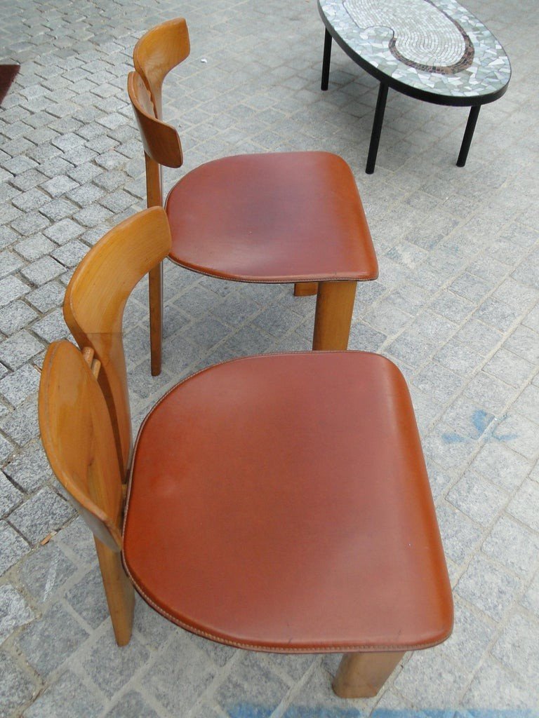 Pierre Cardin 2 Chaises De Salle à Manger En Noyer Et Cuir-photo-5