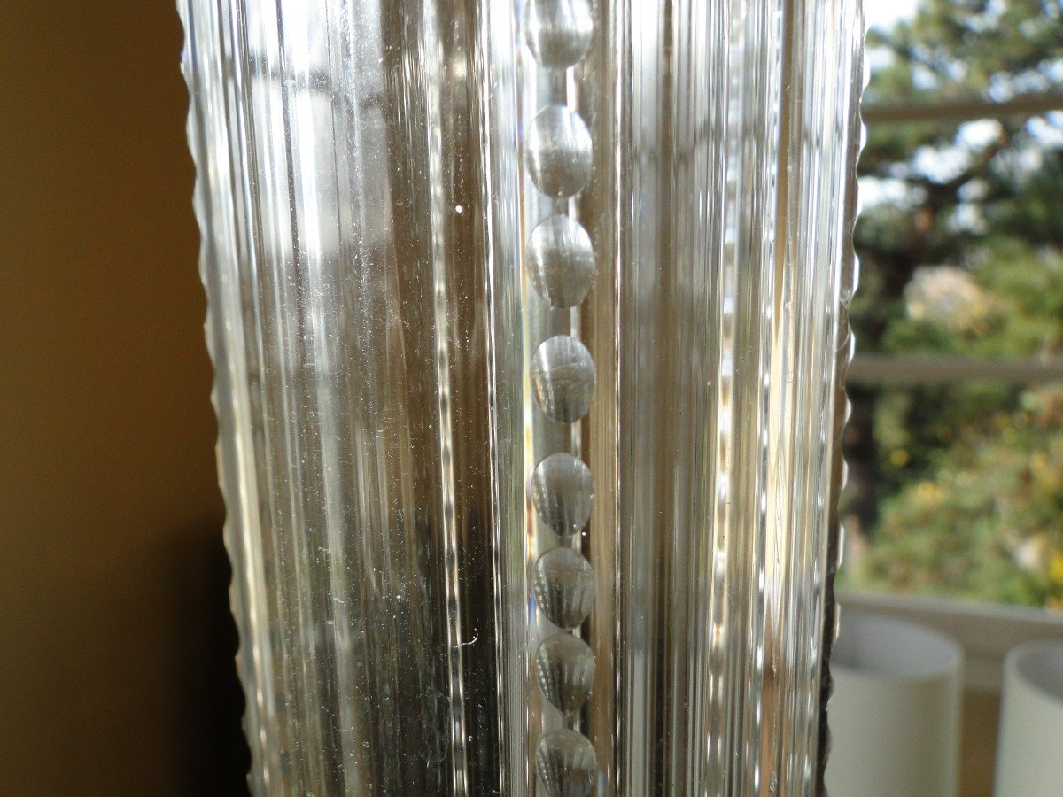 Grand Vase Soliflore En Verre Ciselé France Milieu Du Siècle-photo-2