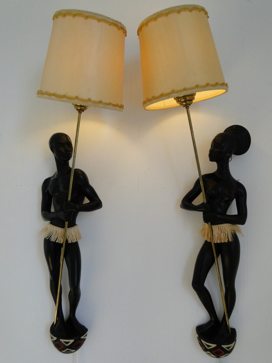 Andre Carli Pair Of Vintage French Sconces France Plaster Brass-photo-1