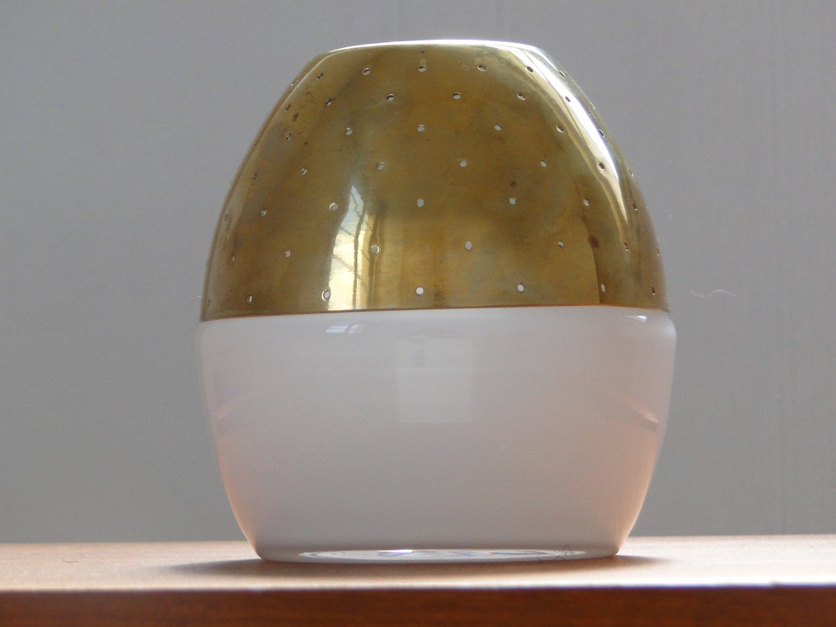 Hans-agne Jakobsson Markaryd Bougie Lanterne Photophore En Laiton Et Verre Blanc-photo-1