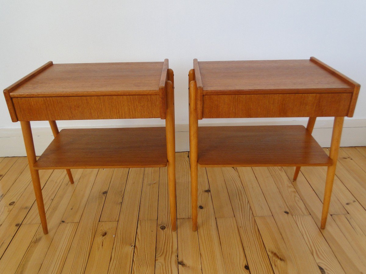 Pair Of Bedside Tables In Teak Ab Carlström & Co Möbelfabrik Mid Century-photo-2