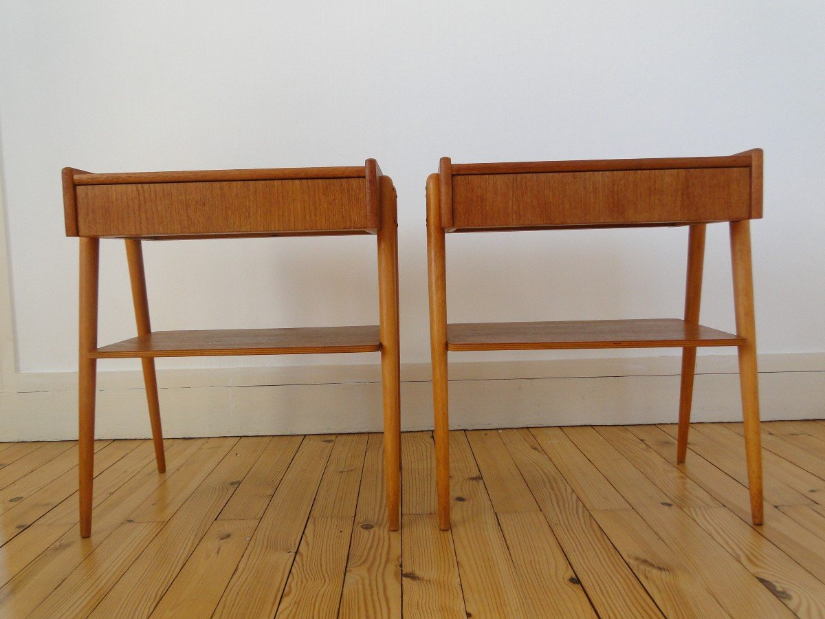 Pair Of Bedside Tables In Teak Ab Carlström & Co Möbelfabrik Mid Century-photo-3