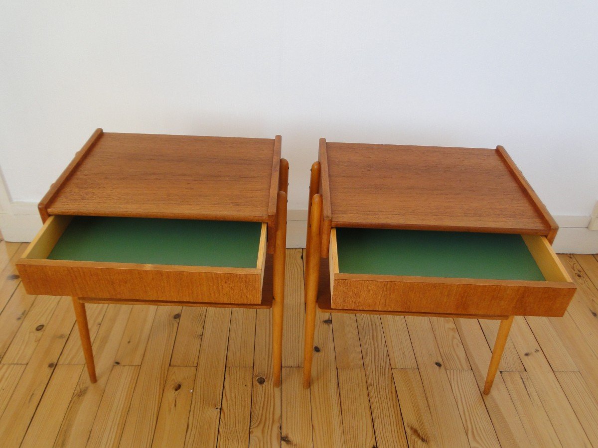 Pair Of Bedside Tables In Teak Ab Carlström & Co Möbelfabrik Mid Century-photo-1