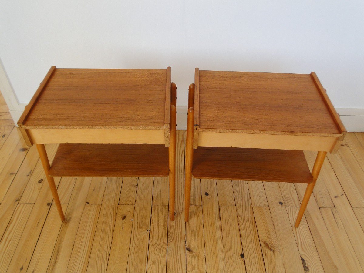 Pair Of Bedside Tables In Teak Ab Carlström & Co Möbelfabrik Mid Century-photo-4