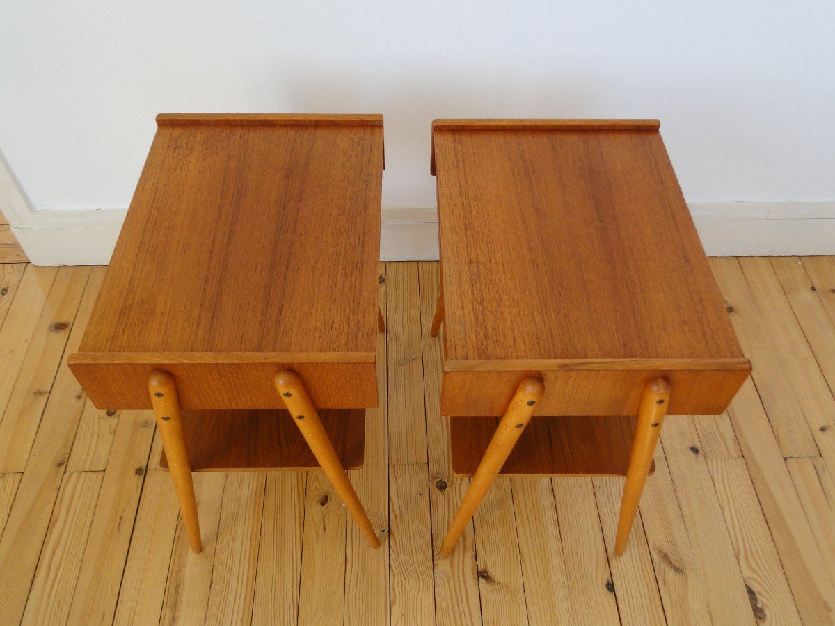 Pair Of Bedside Tables In Teak Ab Carlström & Co Möbelfabrik Mid Century-photo-6