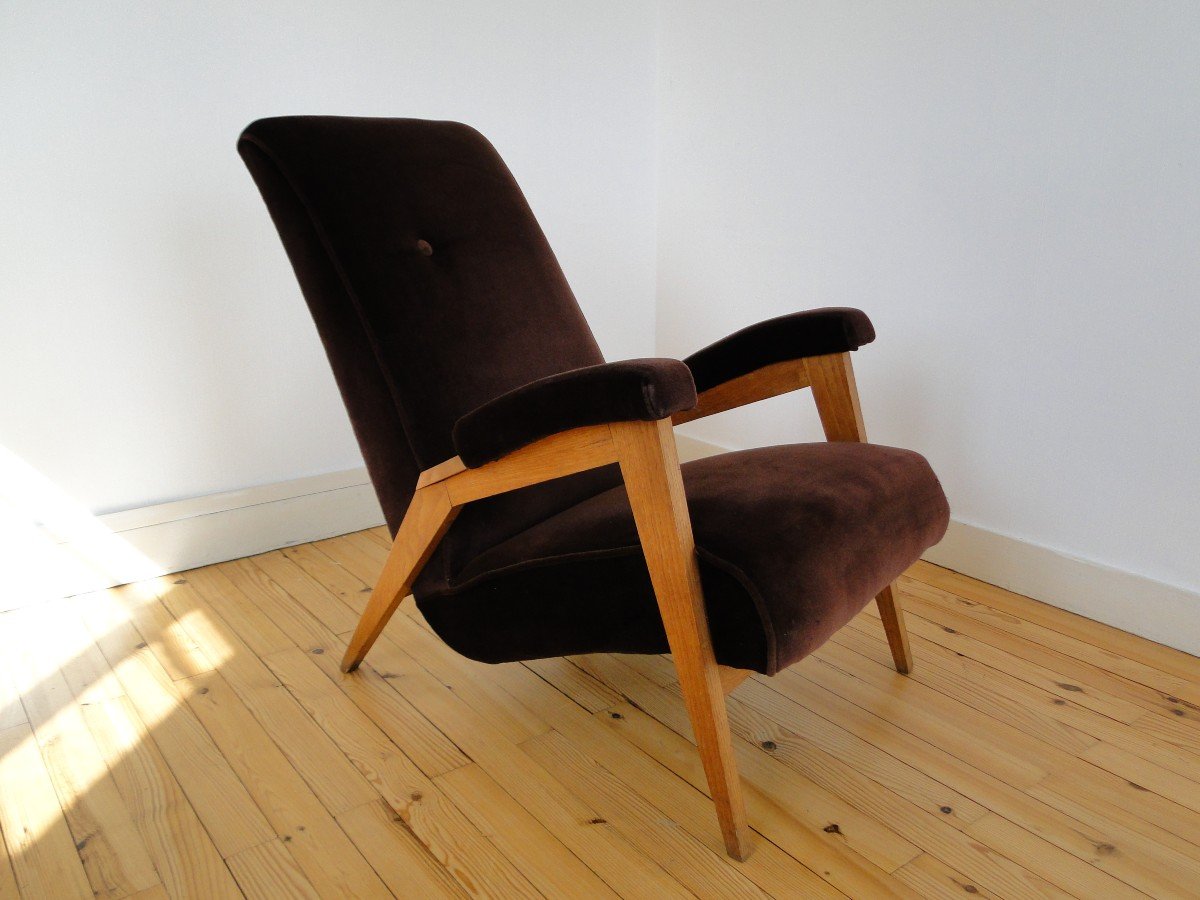 Fauteuils De Salon Français En Velours De Couleur Aubergine, France, Mid  Century-photo-2