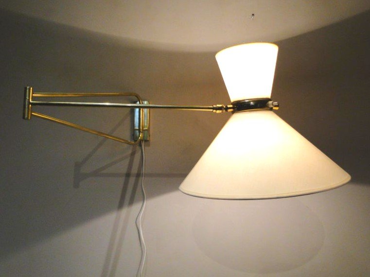 Rene Mathieu Large Adjustable Diabolo Wall Lamp Vintage Brass Double Arm France-photo-2