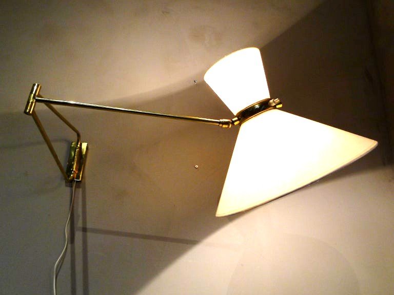 Rene Mathieu Large Adjustable Diabolo Wall Lamp Vintage Brass Double Arm France-photo-3