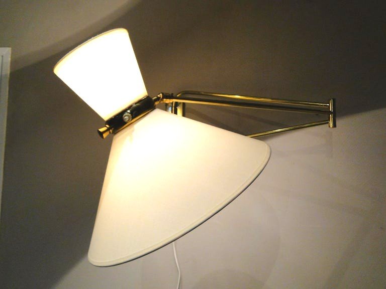Rene Mathieu Large Adjustable Diabolo Wall Lamp Vintage Brass Double Arm France-photo-4