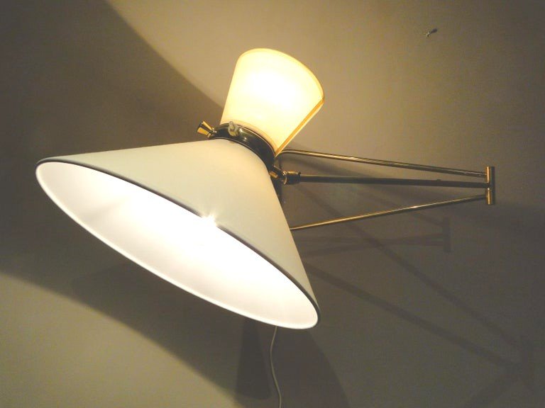 Rene Mathieu Large Adjustable Diabolo Wall Lamp Vintage Brass Double Arm France-photo-1