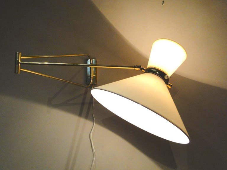 Rene Mathieu Large Adjustable Diabolo Wall Lamp Vintage Brass Double Arm France-photo-2