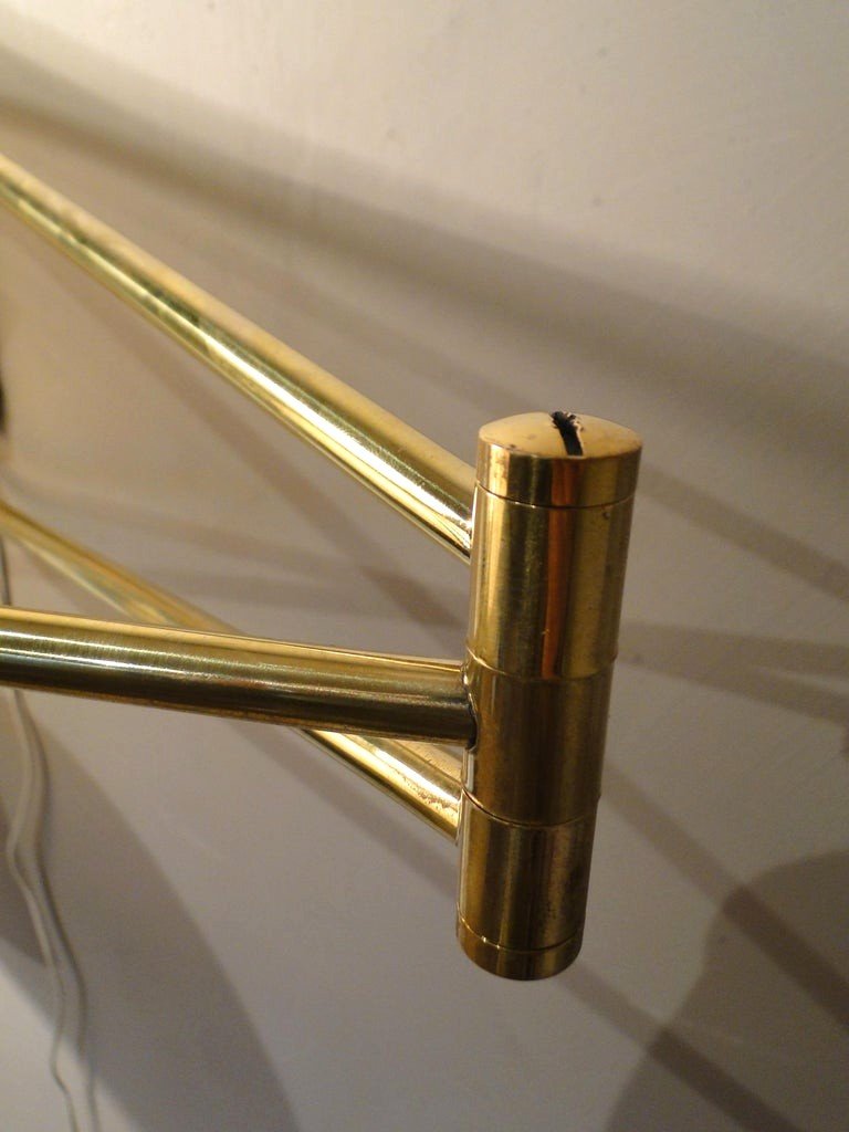 Rene Mathieu Large Adjustable Diabolo Wall Lamp Vintage Brass Double Arm France-photo-7