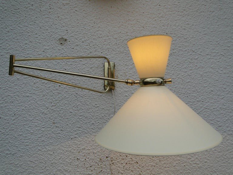 René Mathieu Large Adjustable Diabolo Wall Lamp Vintage Brass Double Arm France-photo-4