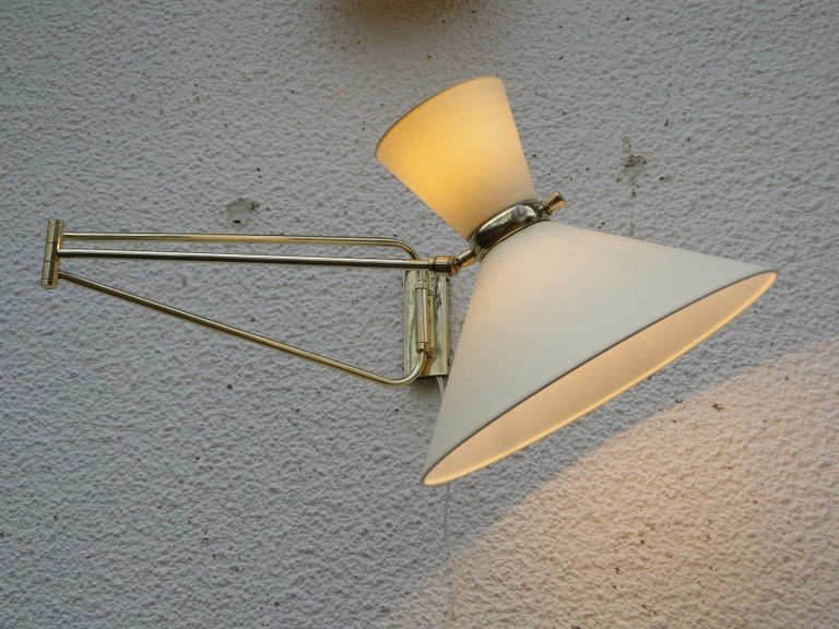 René Mathieu Large Adjustable Diabolo Wall Lamp Vintage Brass Double Arm France-photo-4