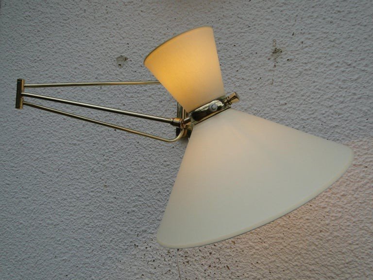 René Mathieu Large Adjustable Diabolo Wall Lamp Vintage Brass Double Arm France-photo-5