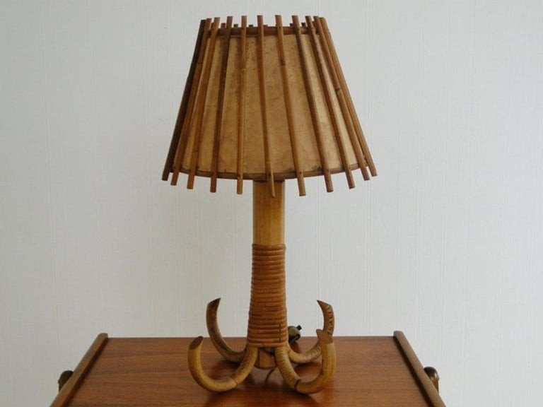 Lampe De Table En Rotin Et Bambou Louis Sognot, France-photo-2