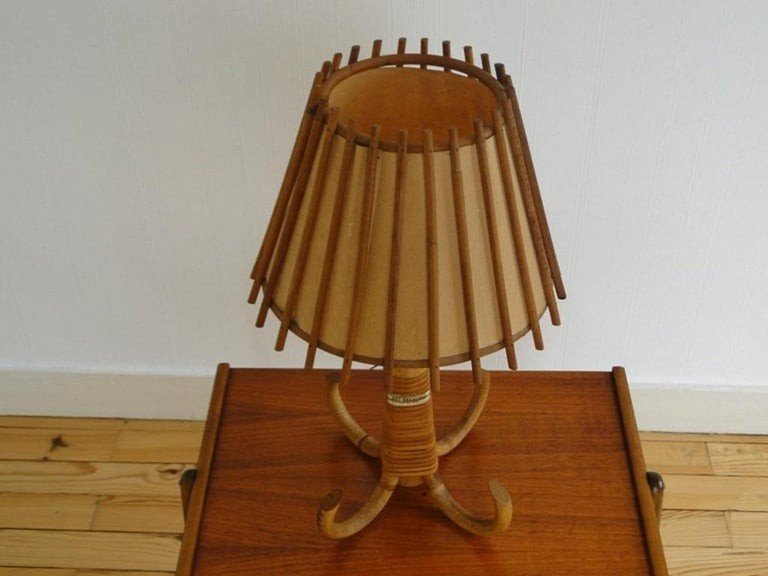 Lampe De Table En Rotin Et Bambou Louis Sognot, France-photo-1