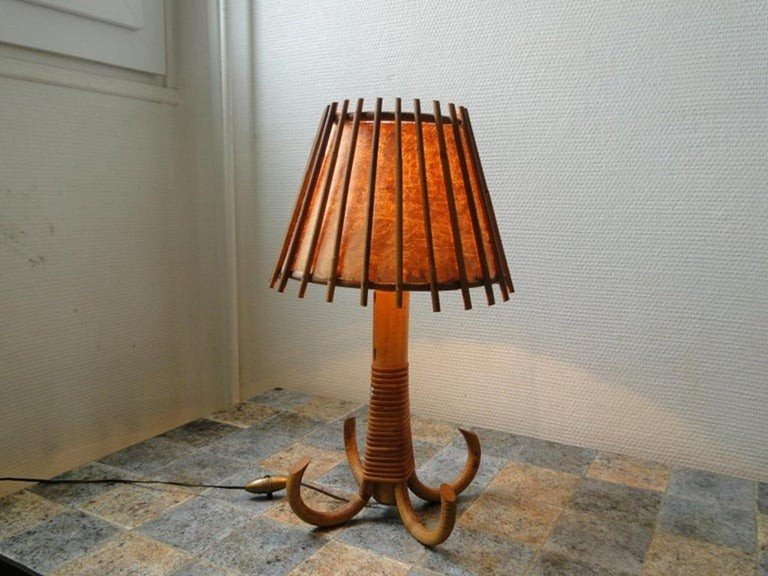 Lampe De Table En Rotin Et Bambou Louis Sognot, France-photo-3