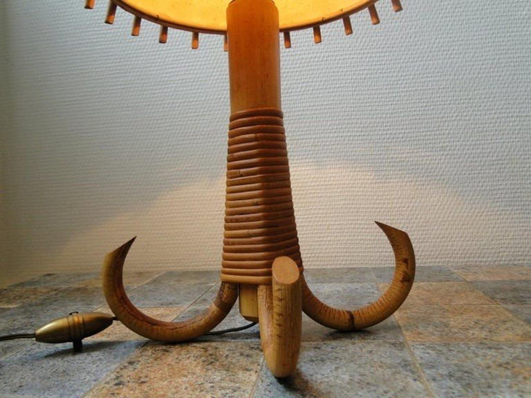 Lampe De Table En Rotin Et Bambou Louis Sognot, France-photo-4