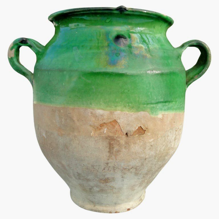 Green Confit Pot Antique Art From The 19th Century South West Of France