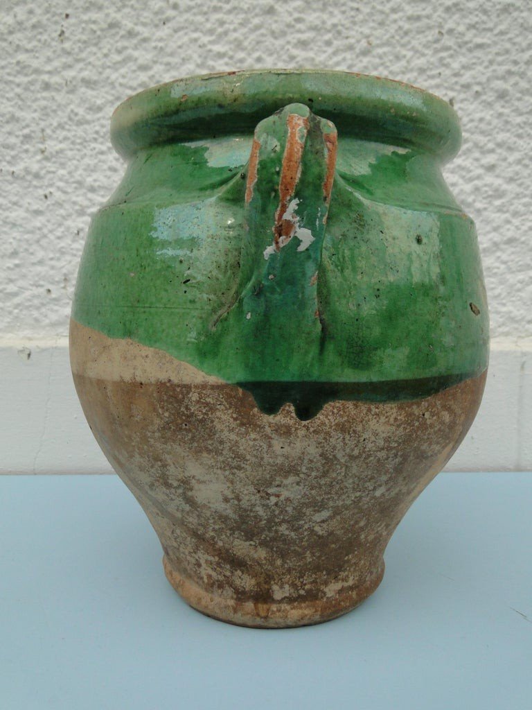 Grand Pot à Confit Vert Art Antique Du XIXème Sud Ouest De La France -photo-2