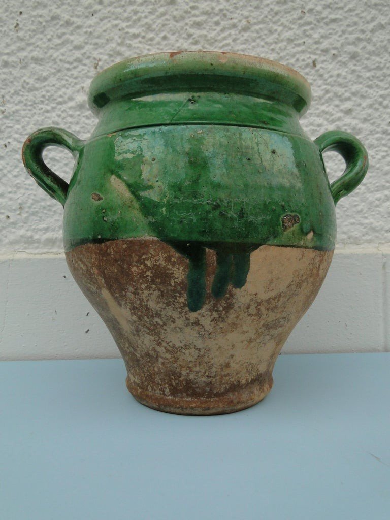 Grand Pot à Confit Vert Art Antique Du XIXème Sud Ouest De La France -photo-3