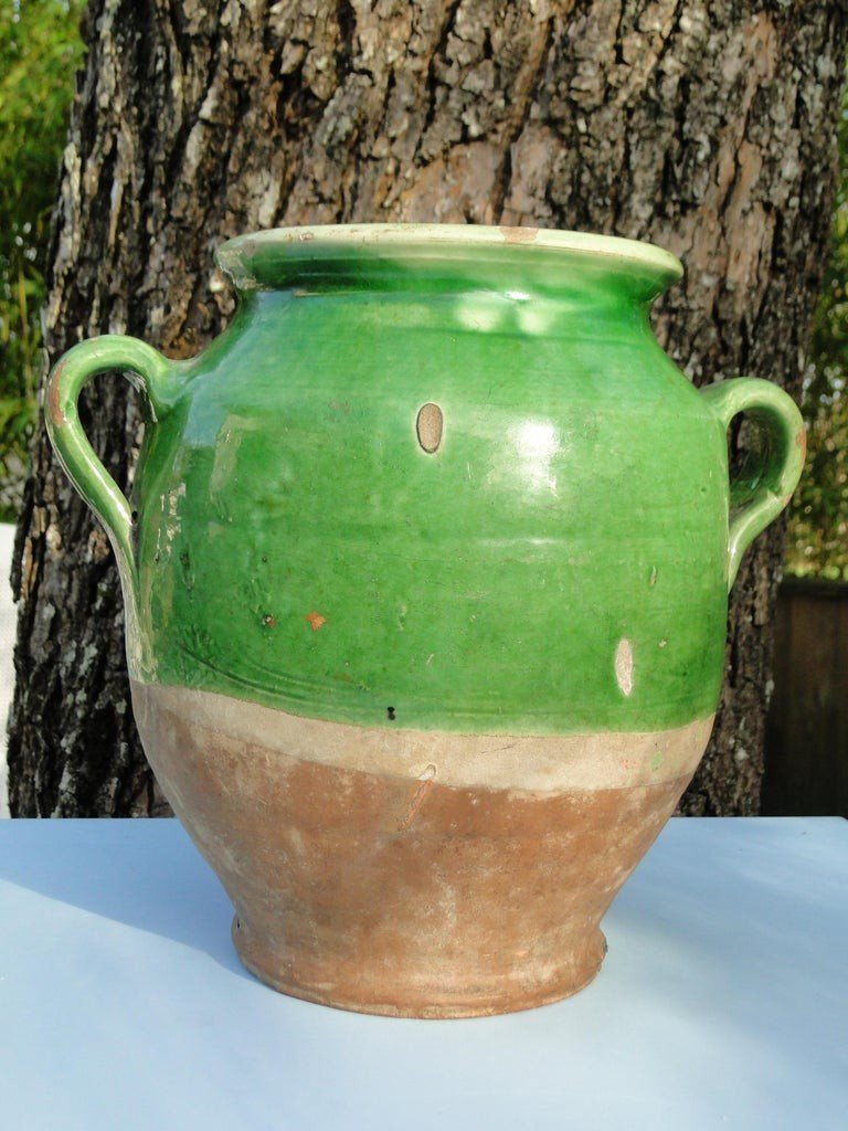 Large Antique Green Confit Pot From The 19th Century South West Of France-photo-2