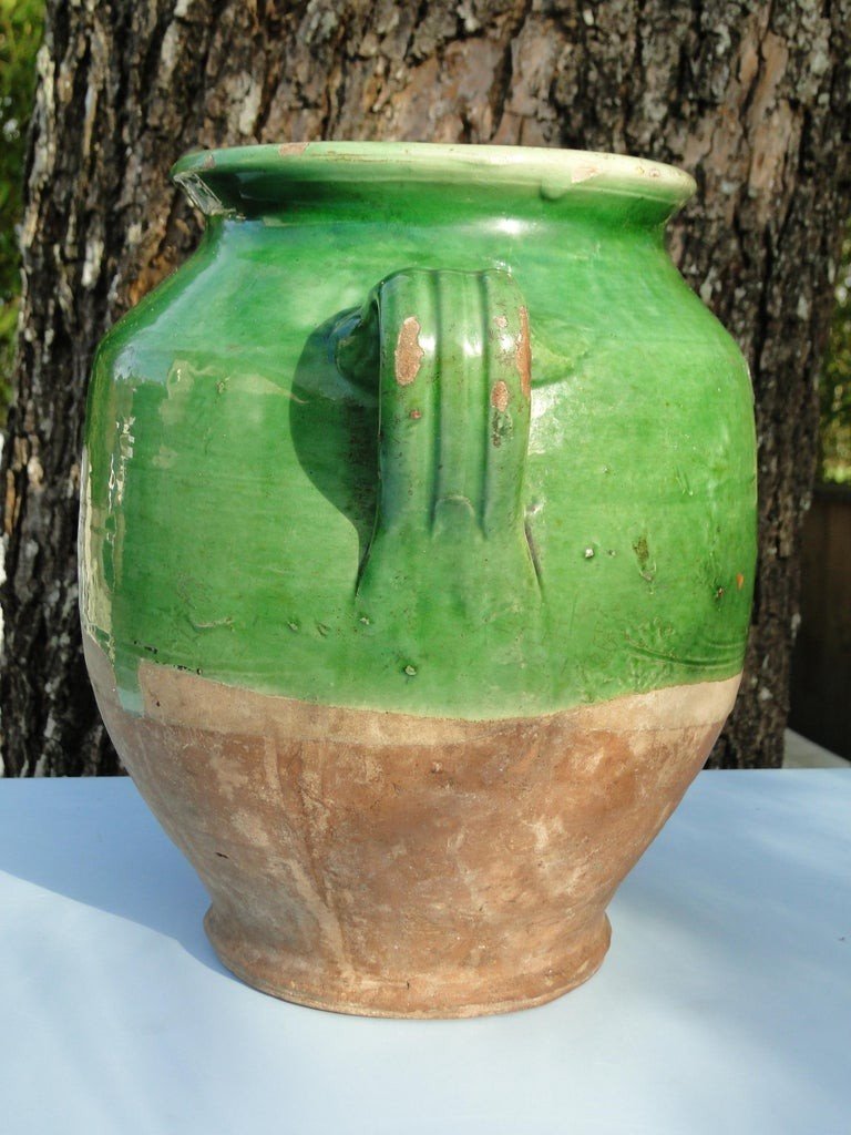 Large Antique Green Confit Pot From The 19th Century South West Of France-photo-3
