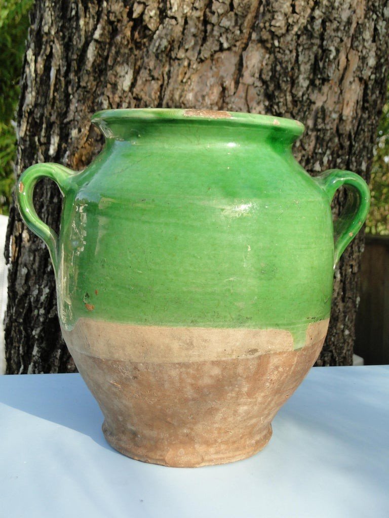 Large Antique Green Confit Pot From The 19th Century South West Of France-photo-4