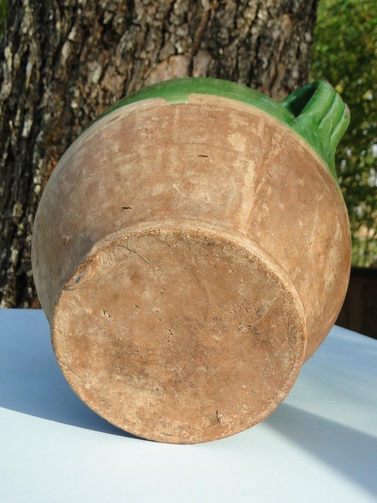 Large Antique Green Confit Pot From The 19th Century South West Of France-photo-1