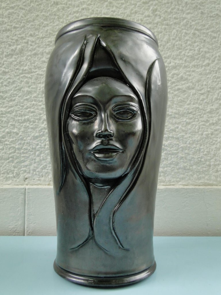 Anthropomorphic Black Ceramic Vase From The 1950s France-photo-6