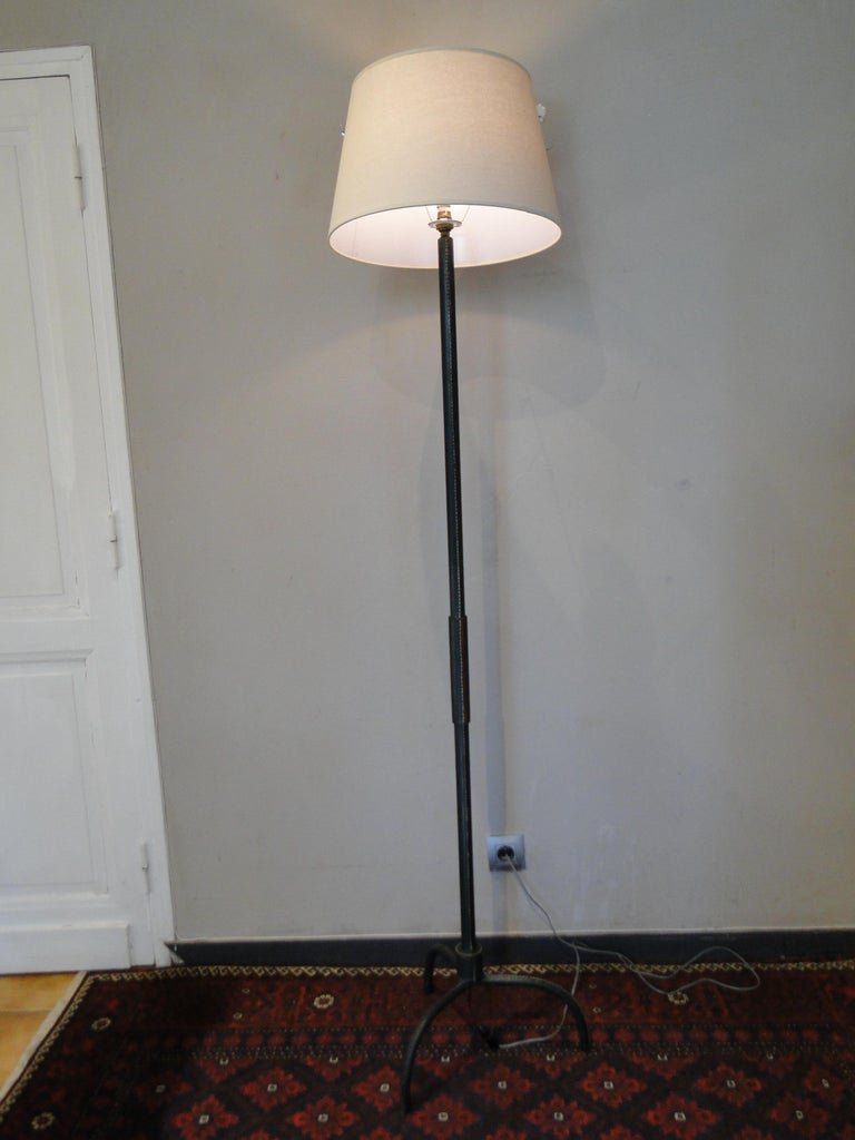  Jacques Adnet Lampadaire Trépied En Cuir Vert  Cousu, France, 1950-photo-2