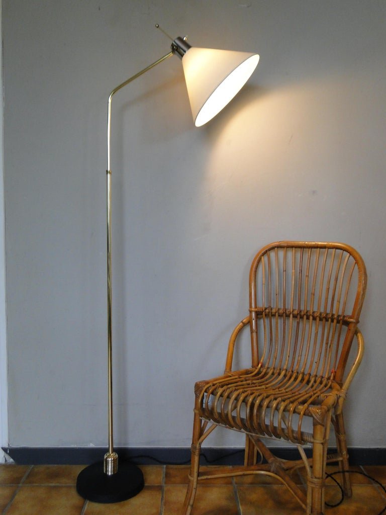 Robert Mathieu Lampadaire articulé en laiton modèle Arlus de la Maison Lunel circa 1950 France-photo-4