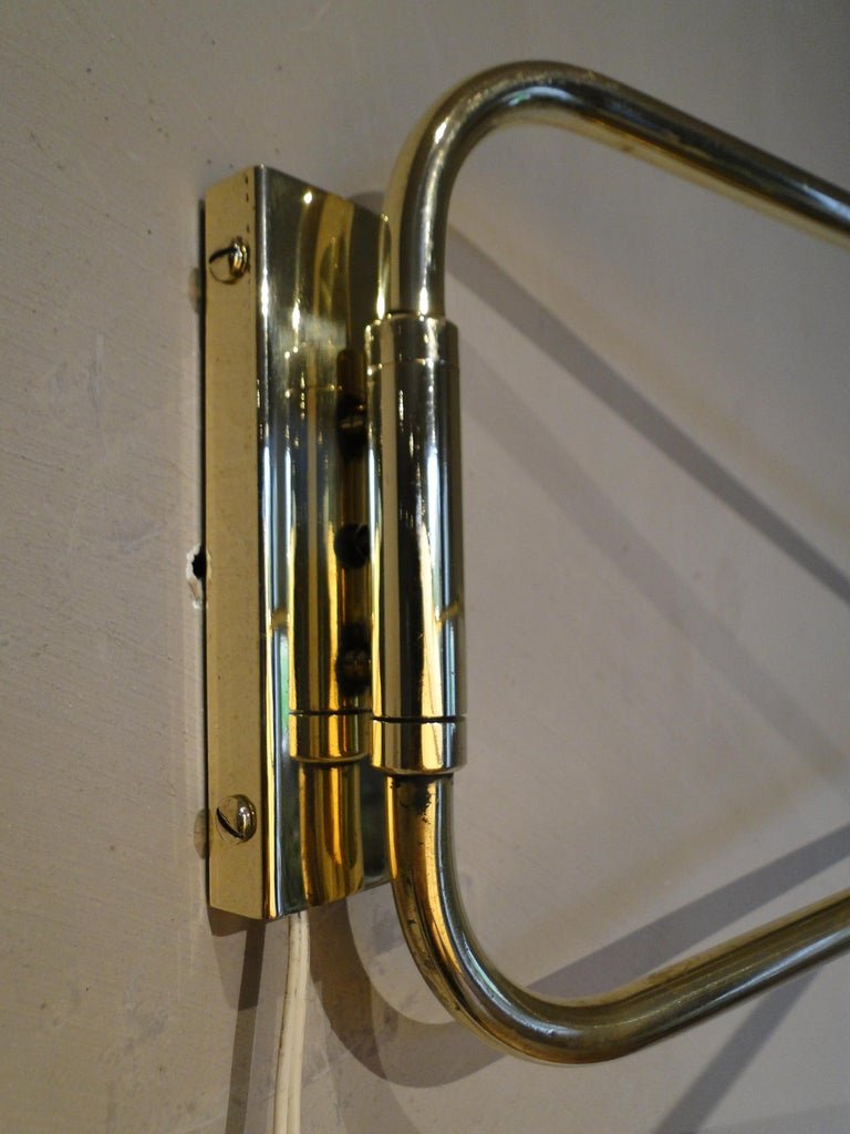 René Mathieu Lunel Arlus, Applique Diabolo Vintage en Laiton, 2 Bras Ajustable  France-photo-7
