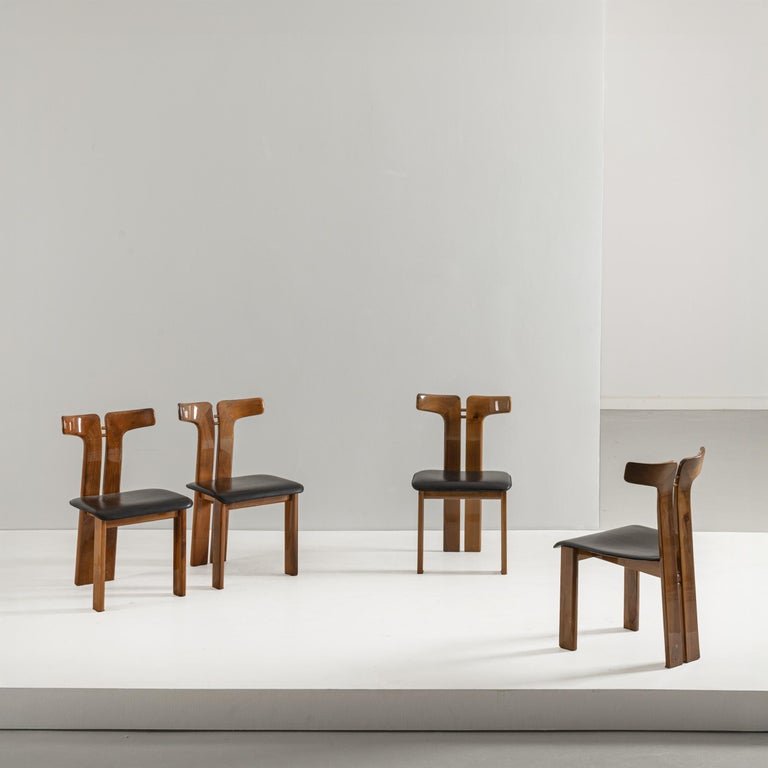  Pierre Cardin 4 Chairs In Walnut And Leather, France-photo-2