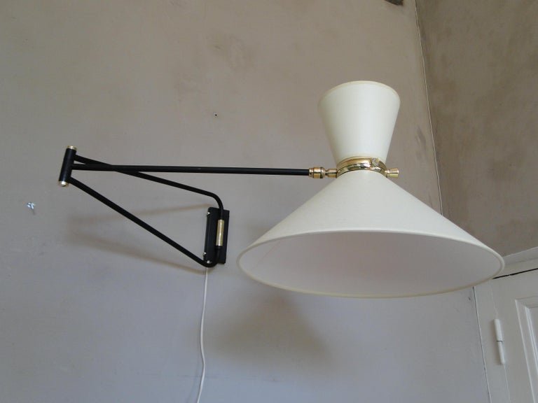 René Mathieu Lunel Arlus, Applique Diabolo Vintage en Laiton, 2 Bras Ajustable France -photo-3