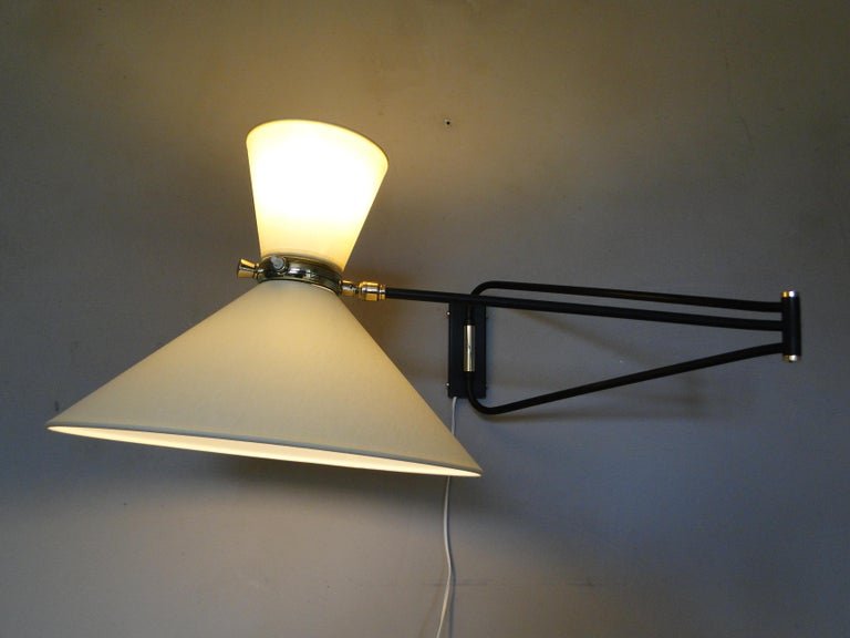 René Mathieu Lunel Arlus, Applique Diabolo Vintage en Laiton, 2 Bras Ajustable France -photo-4