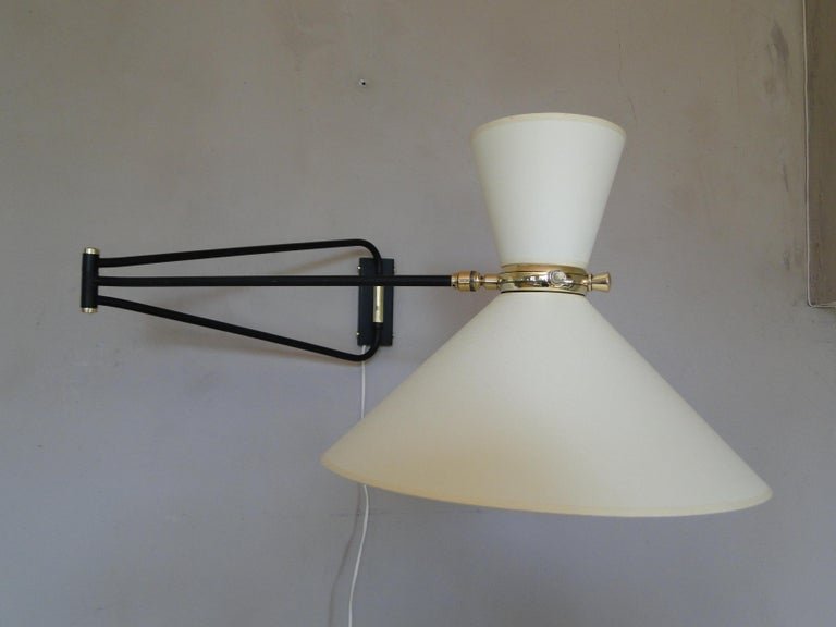 René Mathieu Lunel Arlus, Applique Diabolo Vintage en Laiton, 2 Bras Ajustable France -photo-8