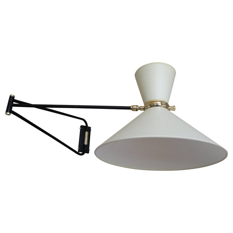 René Mathieu Lunel Arlus, Applique Diabolo Vintage en Laiton, 2 Bras Ajustable France 