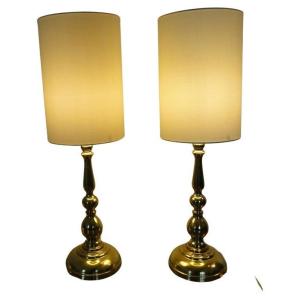 Pair Of Vintage Scandinavian Brass Lamps